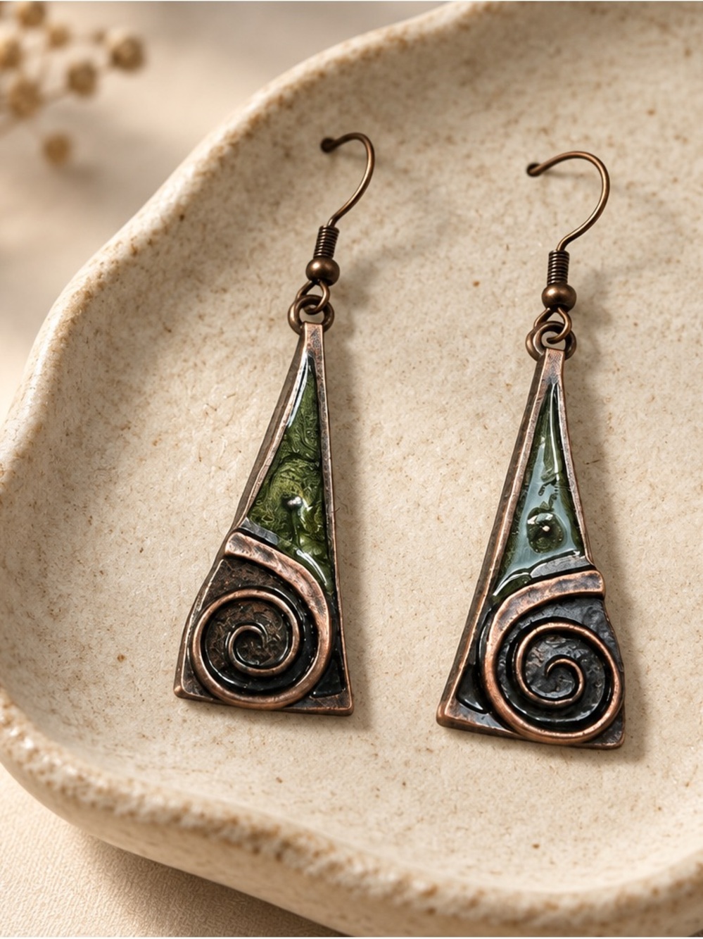 Artisan Green Spiral Drop Earrings - Women Jewelry